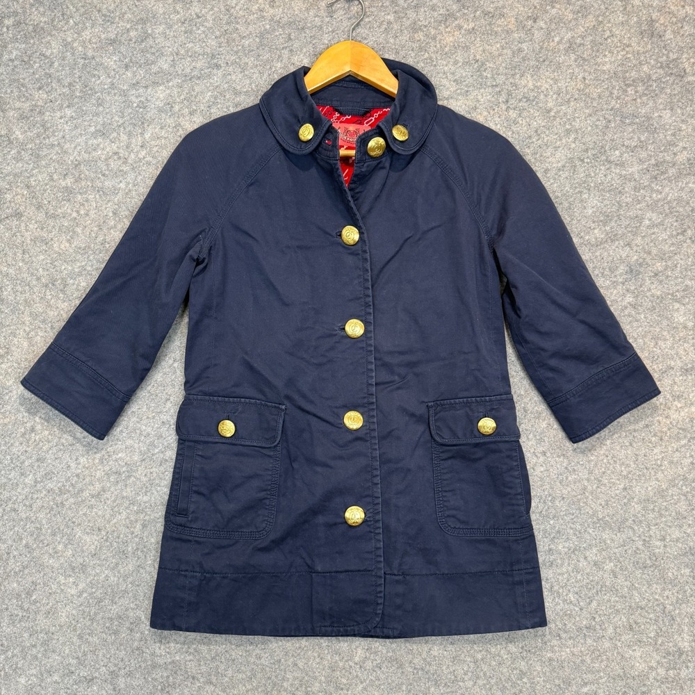 Juicy Couture Navy Sailor Nautical Trench Peacoat Jacket Womens P Petite‎ Gold